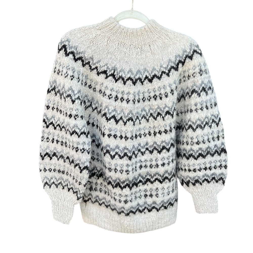 Vintage 100% Alpaca Fair Isle Mock Neck Woven Sweater Latin Specialties M/L READ